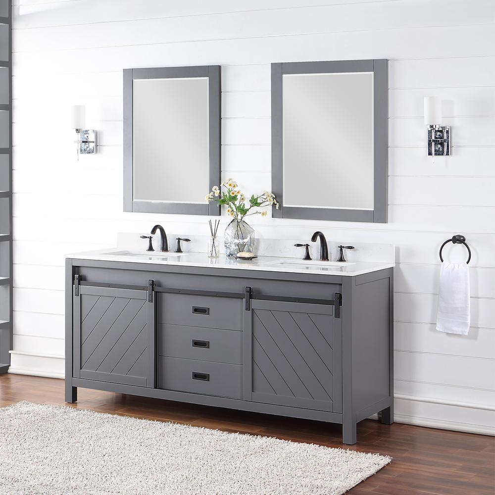 72" Double Bathroom Vanity Set in Gray with Mirror. Picture 4