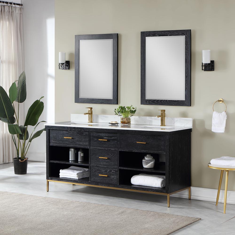 72" Double Bathroom Vanity Set in Black Oak with Mirror. Picture 4