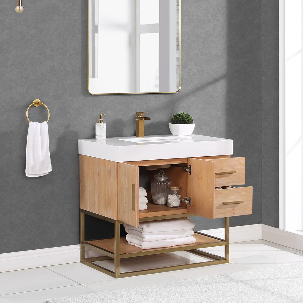 36" Single Bathroom Vanity in Light Brown without Mirror. Picture 5
