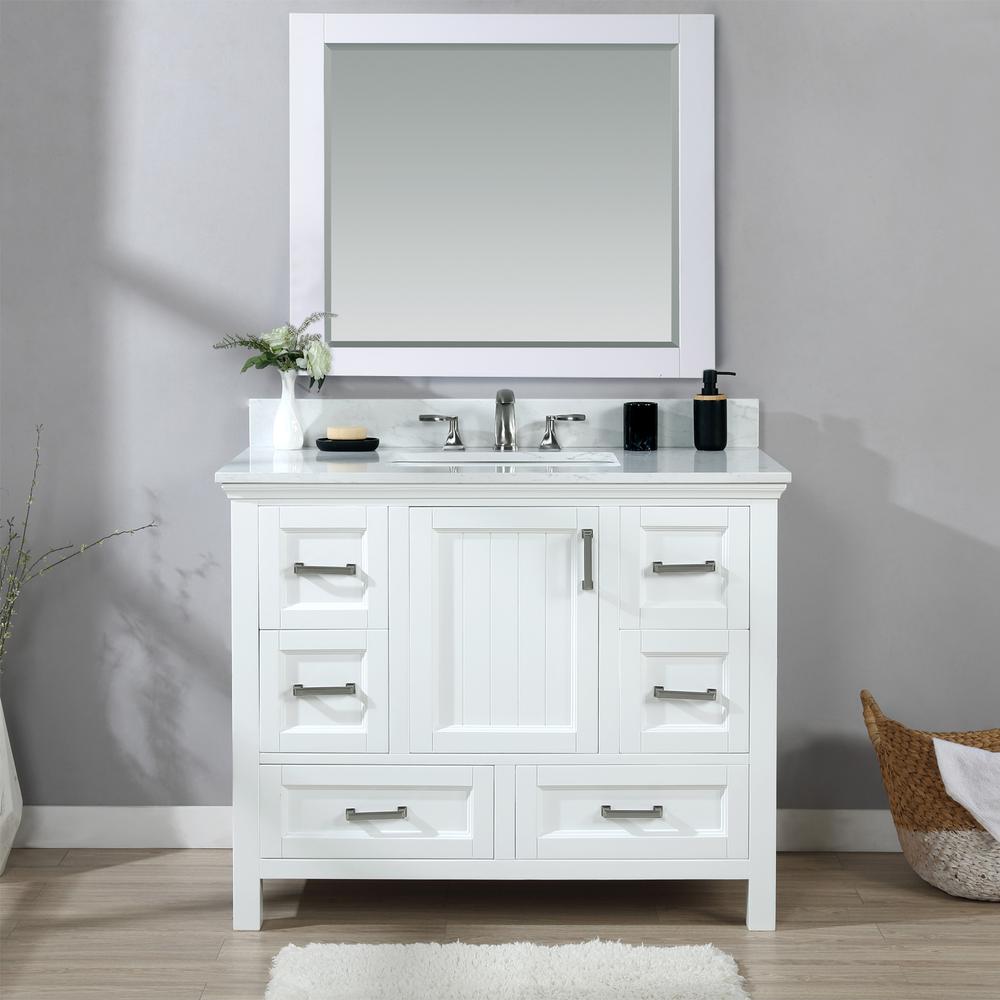 42" Single Bathroom Vanity Set in White with Mirror. Picture 3