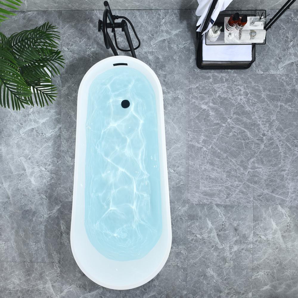 Ipure 67" x 29" Flatbottom Freestanding Acrylic Soaking Bathtub in Glossy White. Picture 8