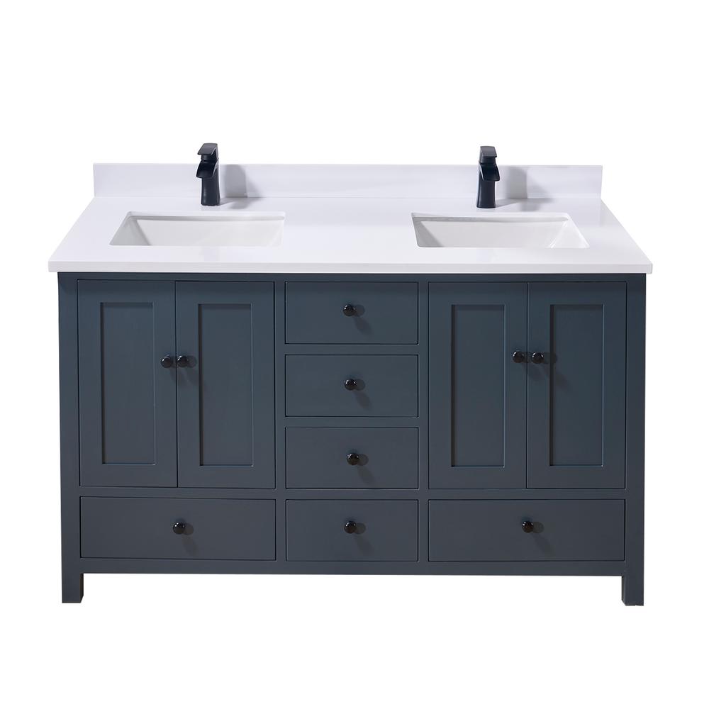 61. in Composite Stone Vanity Top in Snow White with Double White Sink. Picture 4