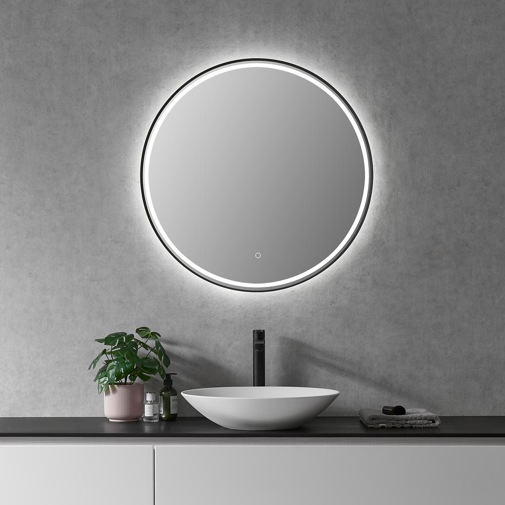 Framed in Matt Black Modern Bathroom/Vanity LED Lighted Wall Mirror. Picture 7