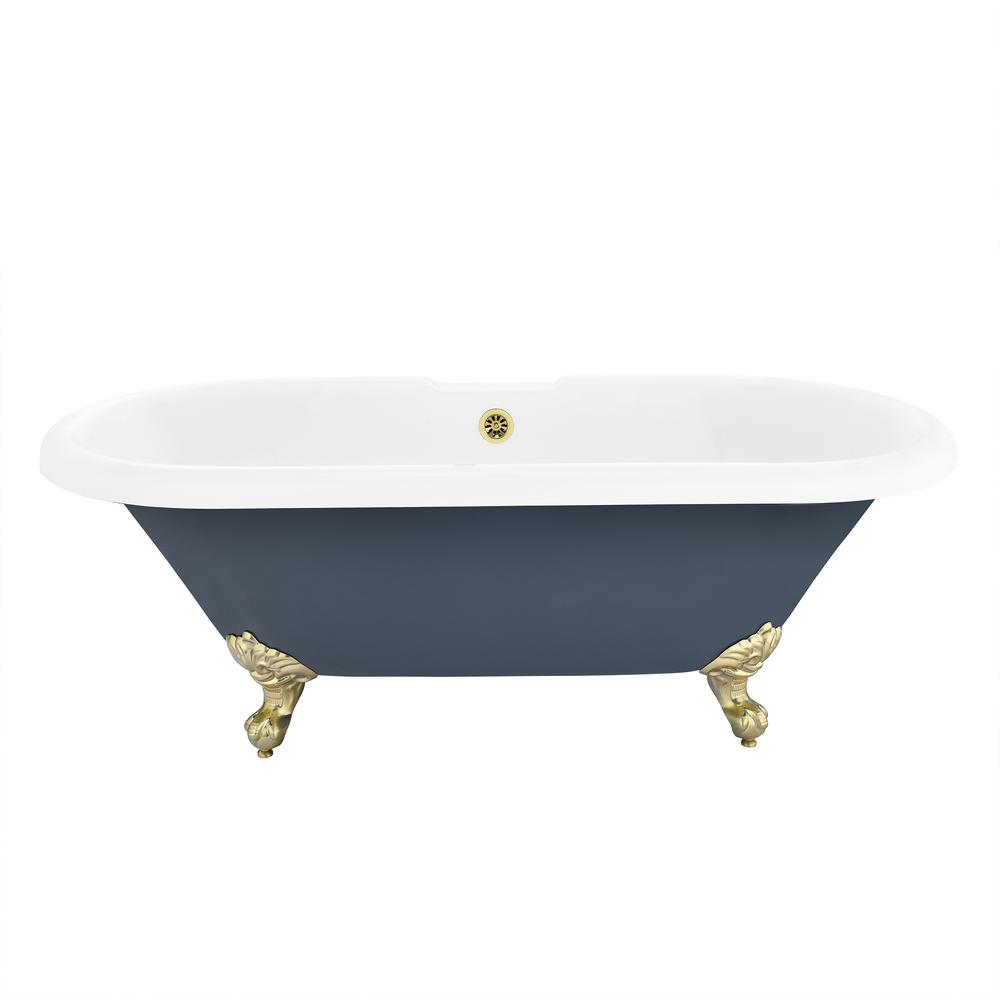 Kerta 67" x 29" Acrylic Clawfoot Soaking Bathtub in Glossy Gray. Picture 1