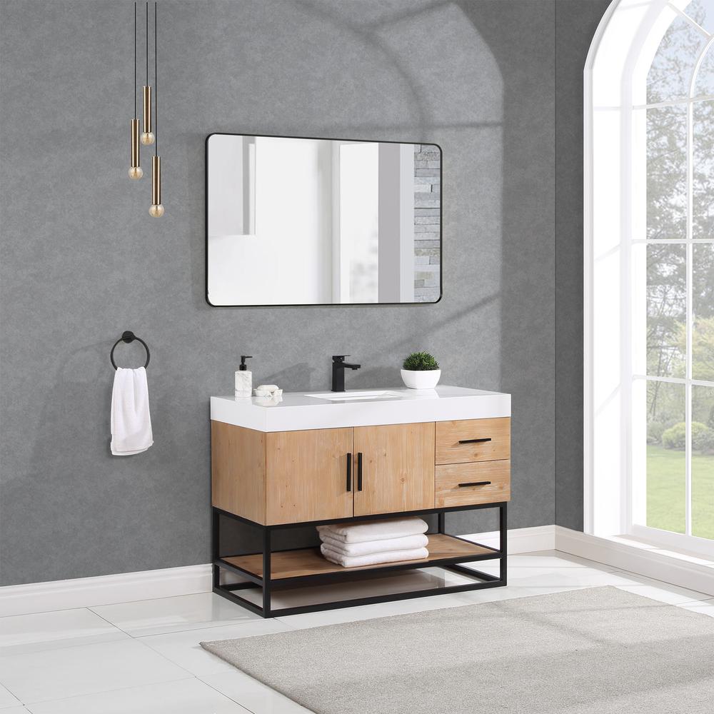48" Single Bathroom Vanity in Light Brown with Mirror. Picture 4