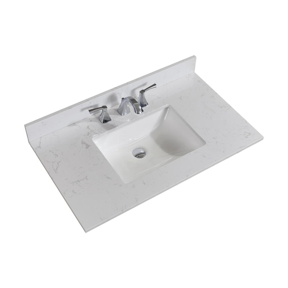 37 in. Composite Stone Vanity Top in Jazz White with White Sink. Picture 2