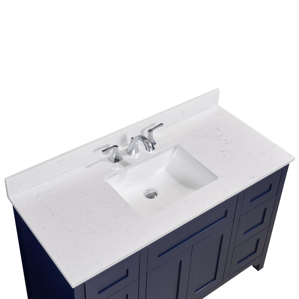 49 in. Composite Stone Vanity Top in Jazz White with White Sink. Picture 7