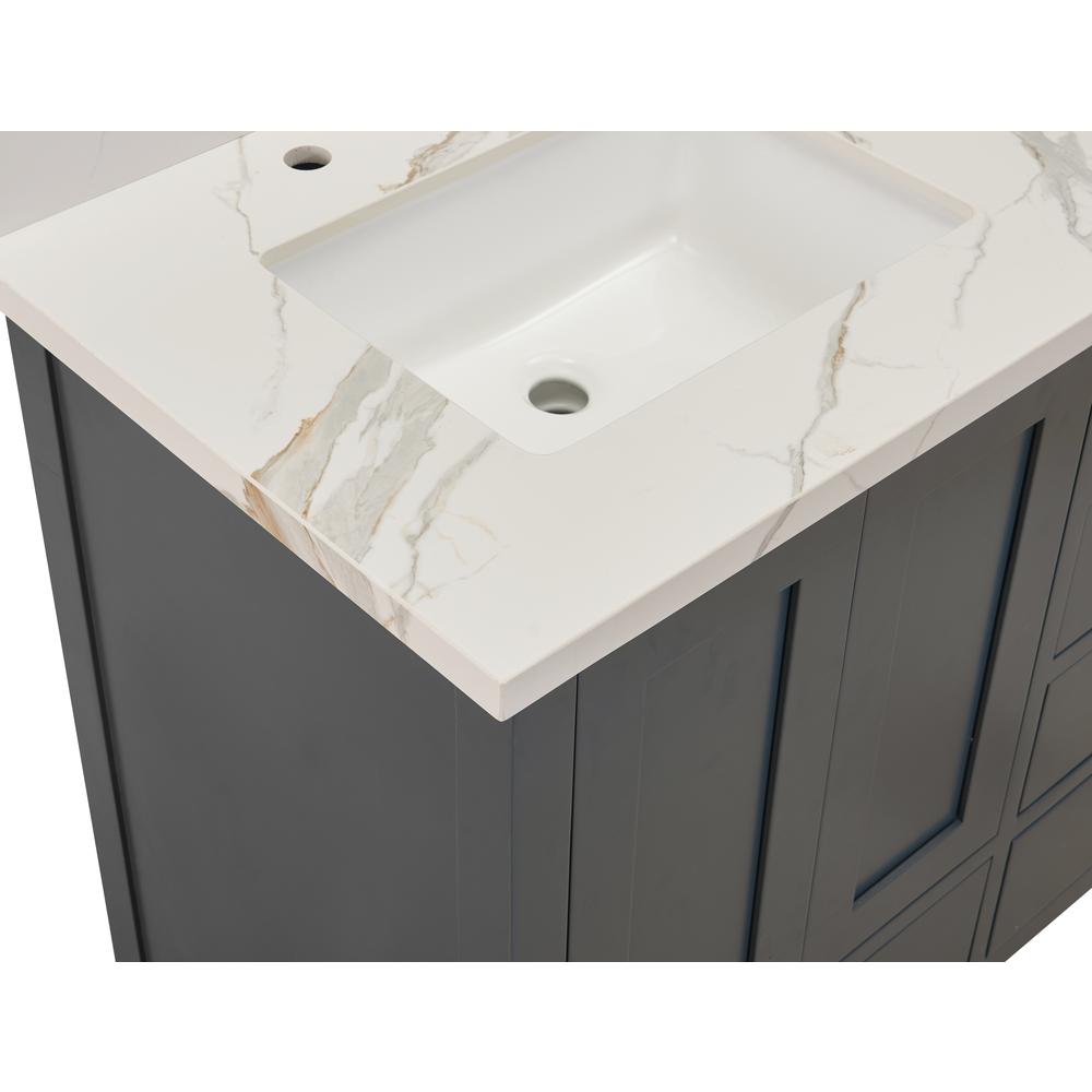 61 in. Composite Stone Vanity Top in Calacatta White with White Sink. Picture 5