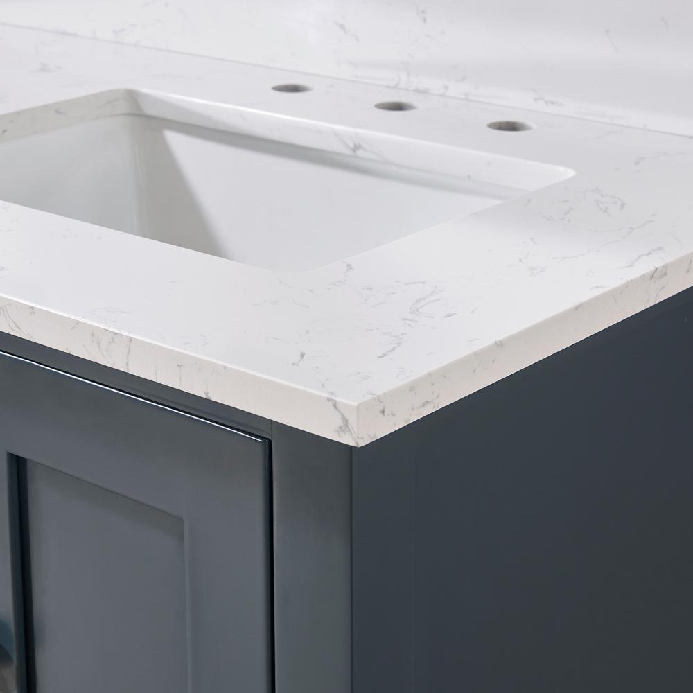 61. in Composite Stone Vanity Top in Aosta White with Double White Sink. Picture 6