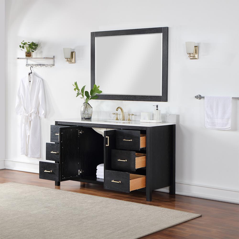 60" Single Bathroom Vanity Set in Black Oak with Mirror. Picture 5