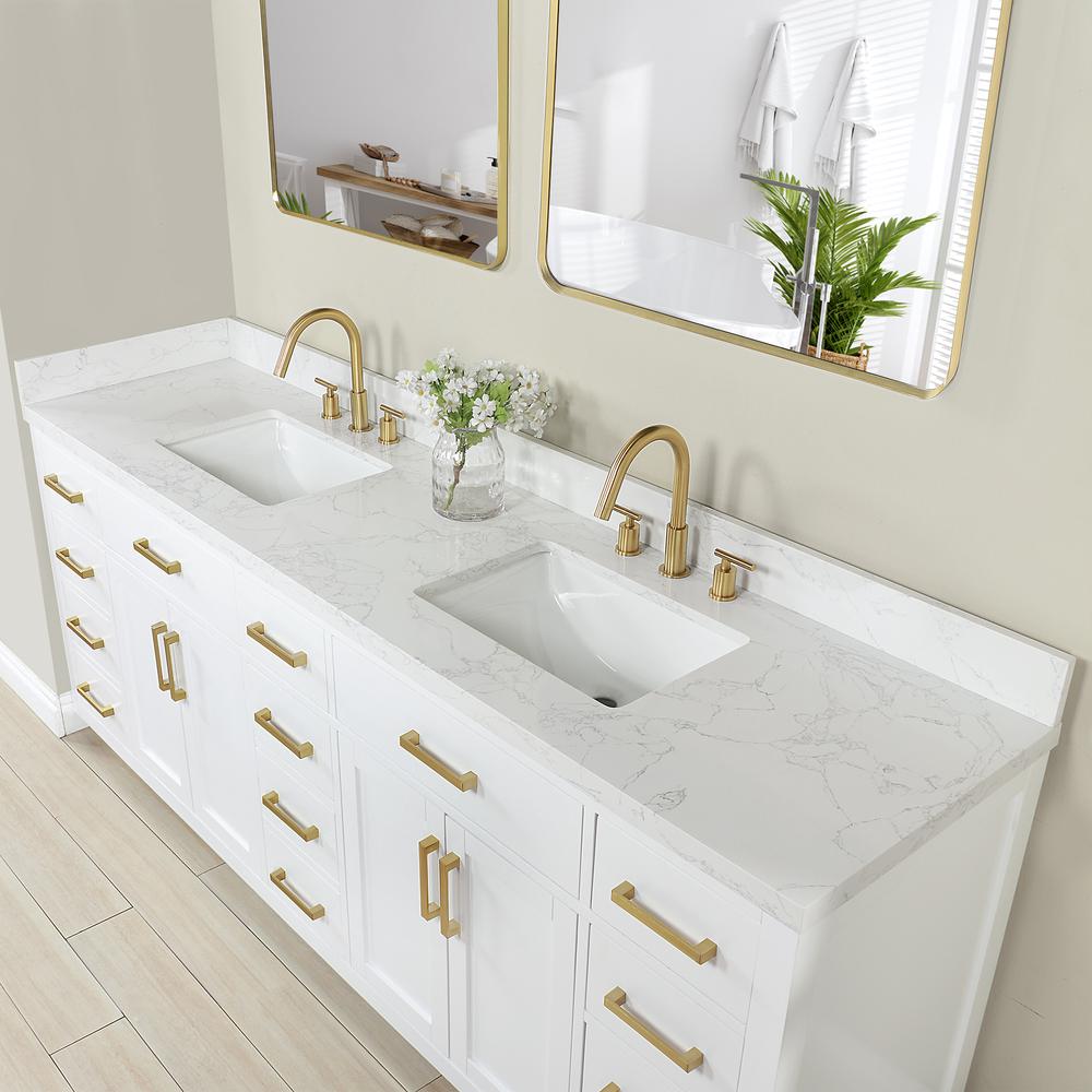 84" Double Bathroom Vanity in White with Mirror. Picture 7