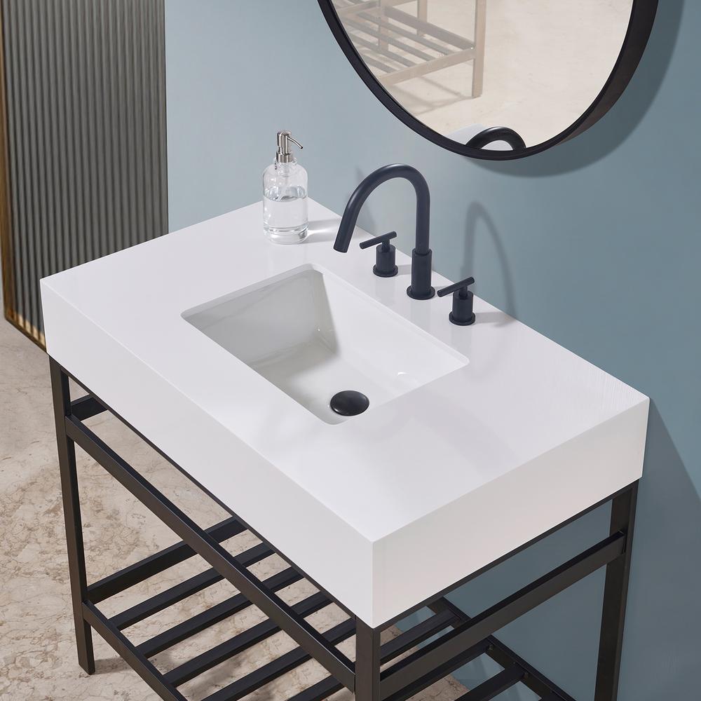 36" Single Stainless Steel Vanity Console in Matt Black and Mirror. Picture 5