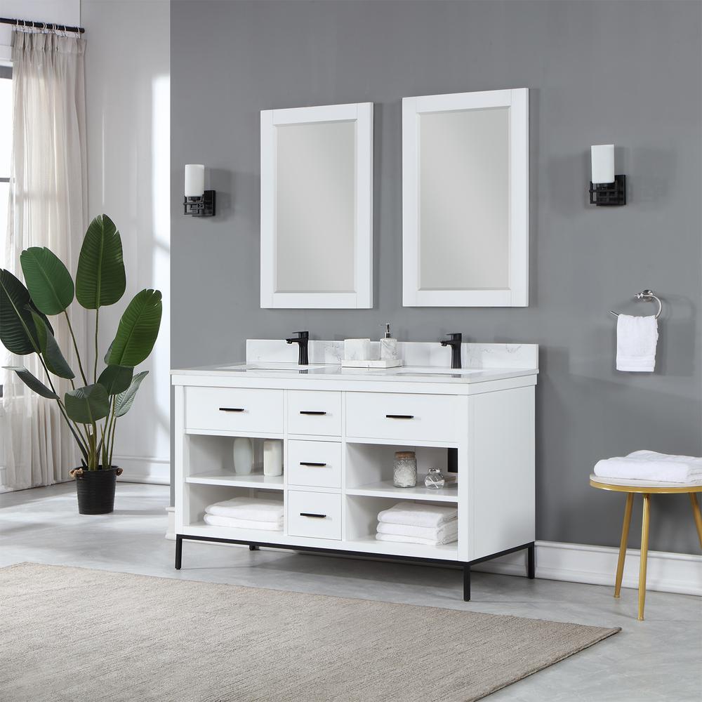 60" Double Bathroom Vanity Set in White with Mirror. Picture 4