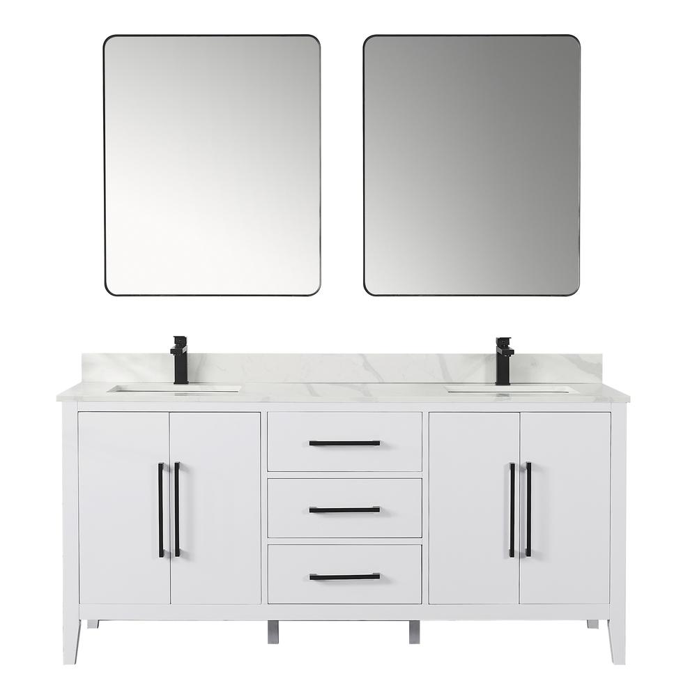 Double Bathroom Vanity in White with White Quartz Stone Countertop with Mirror. Picture 1