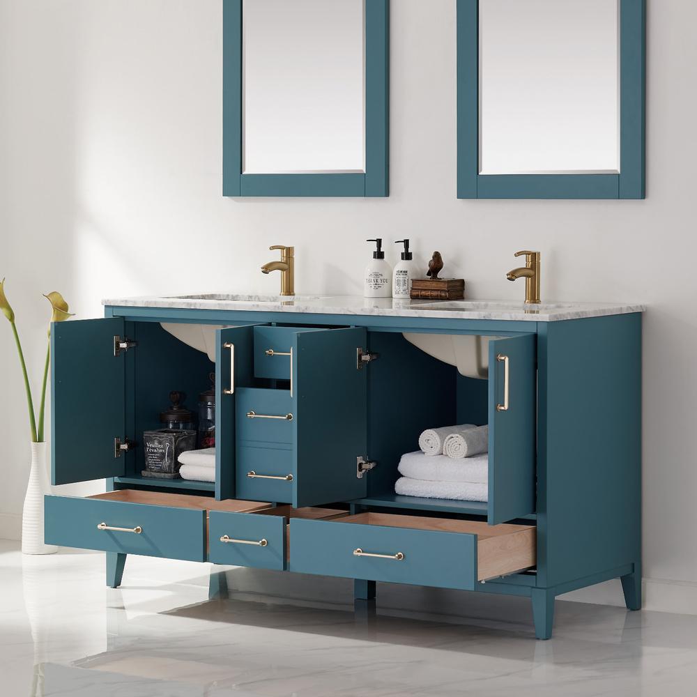 60" Double Bathroom Vanity Set in Royal Green with Mirror. Picture 8