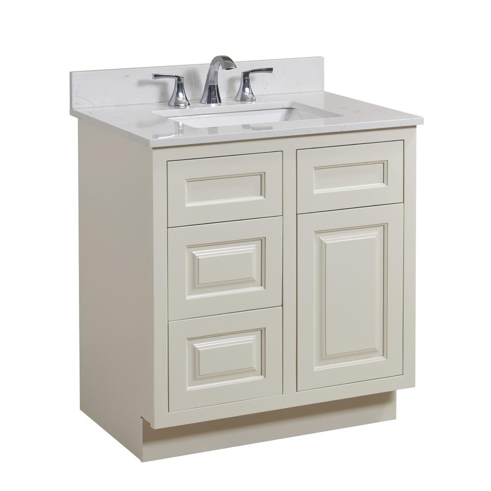 31 in. Composite Stone Vanity Top in Jazz White with White Sink. Picture 4