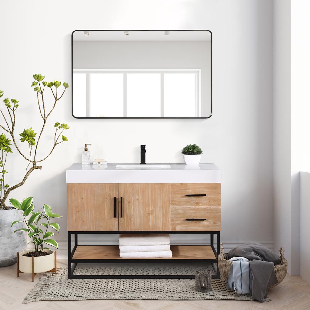 48" Single Bathroom Vanity in Light Brown with Mirror. Picture 11