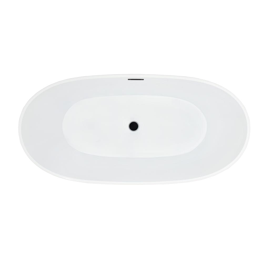 Rauris 59" x 28" Flatbottom Freestanding Acrylic Soaking Bathtub in Glossy White. Picture 3
