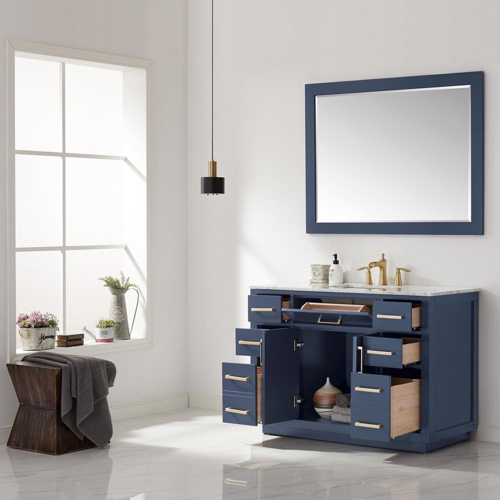 Single Bathroom Vanity Cabinet Only in Royal Blue and Mirror, without Countertop. Picture 3