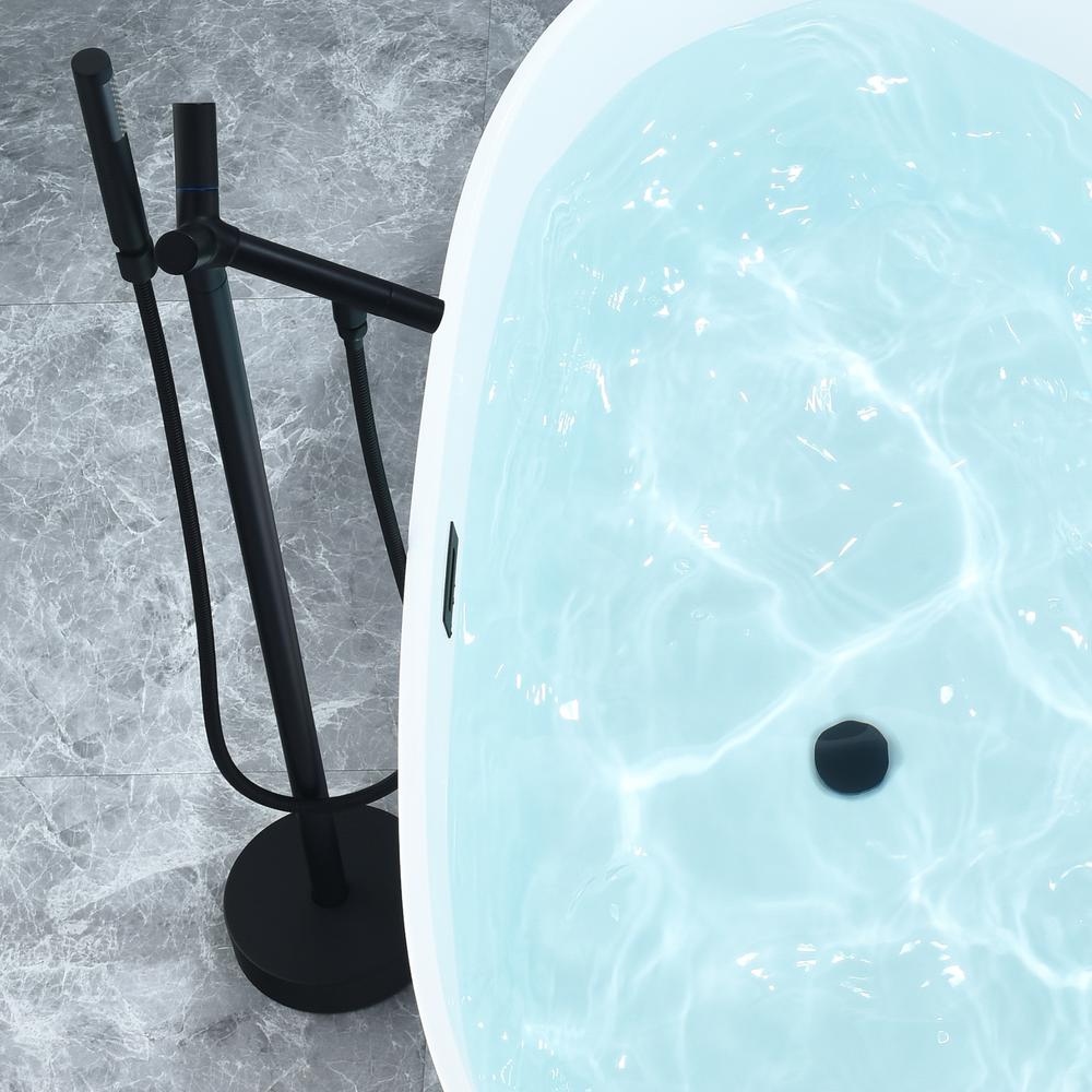 Rauris 59" x 28" Flatbottom Freestanding Acrylic Soaking Bathtub in Glossy White. Picture 13