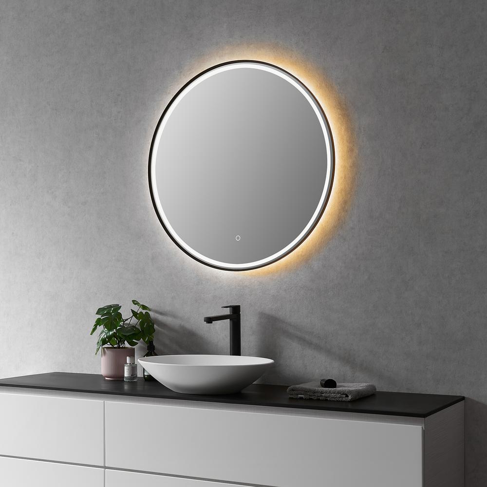 Framed in Matt Black Modern Bathroom/Vanity LED Lighted Wall Mirror. Picture 8