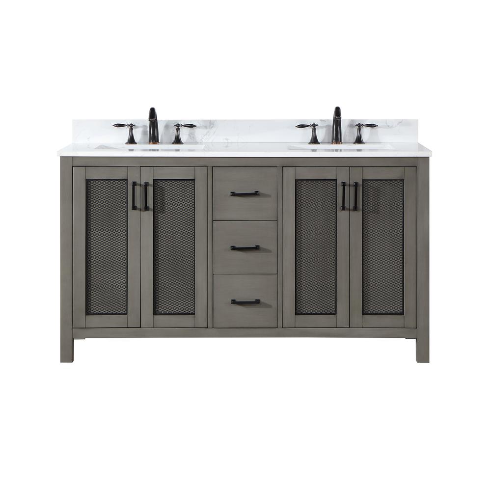 60" Double Bathroom Vanity Set in Gray Pine without Mirror. Picture 1