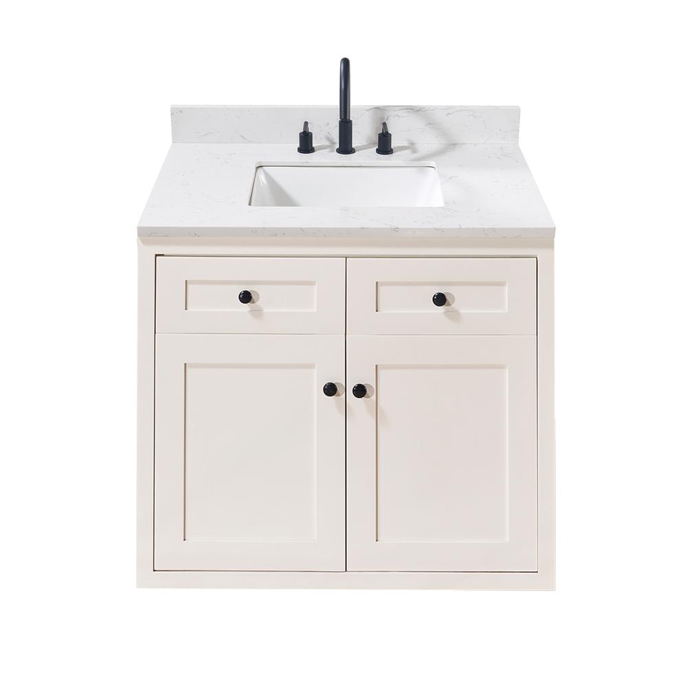 37. in Composite Stone Vanity Top in Aosta White with White Sink. Picture 4