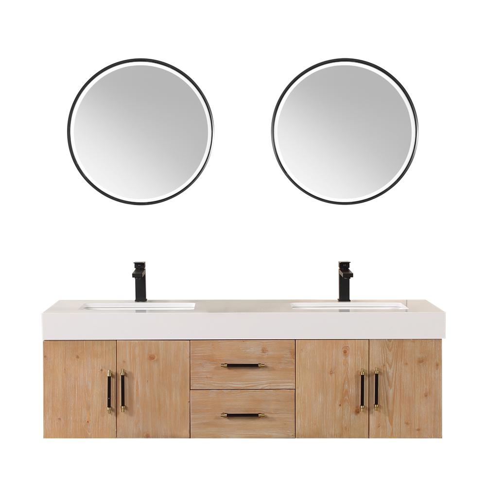 60" Wall-mounted Double Bathroom Vanity in Light Brown with Mirror. Picture 1