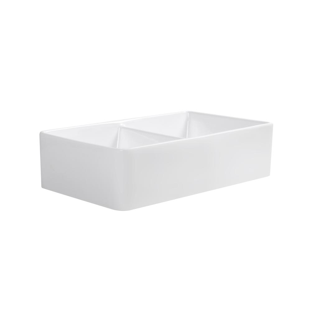 Glossy White Ceramic Rectangular 32" L x 19.7" W Vessel Bathroom Double Sinks. Picture 2