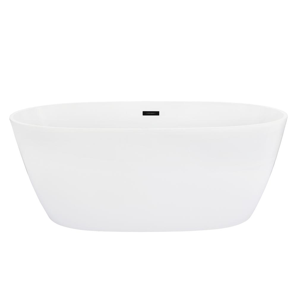 Rauris 59" x 28" Flatbottom Freestanding Acrylic Soaking Bathtub in Glossy White. Picture 1