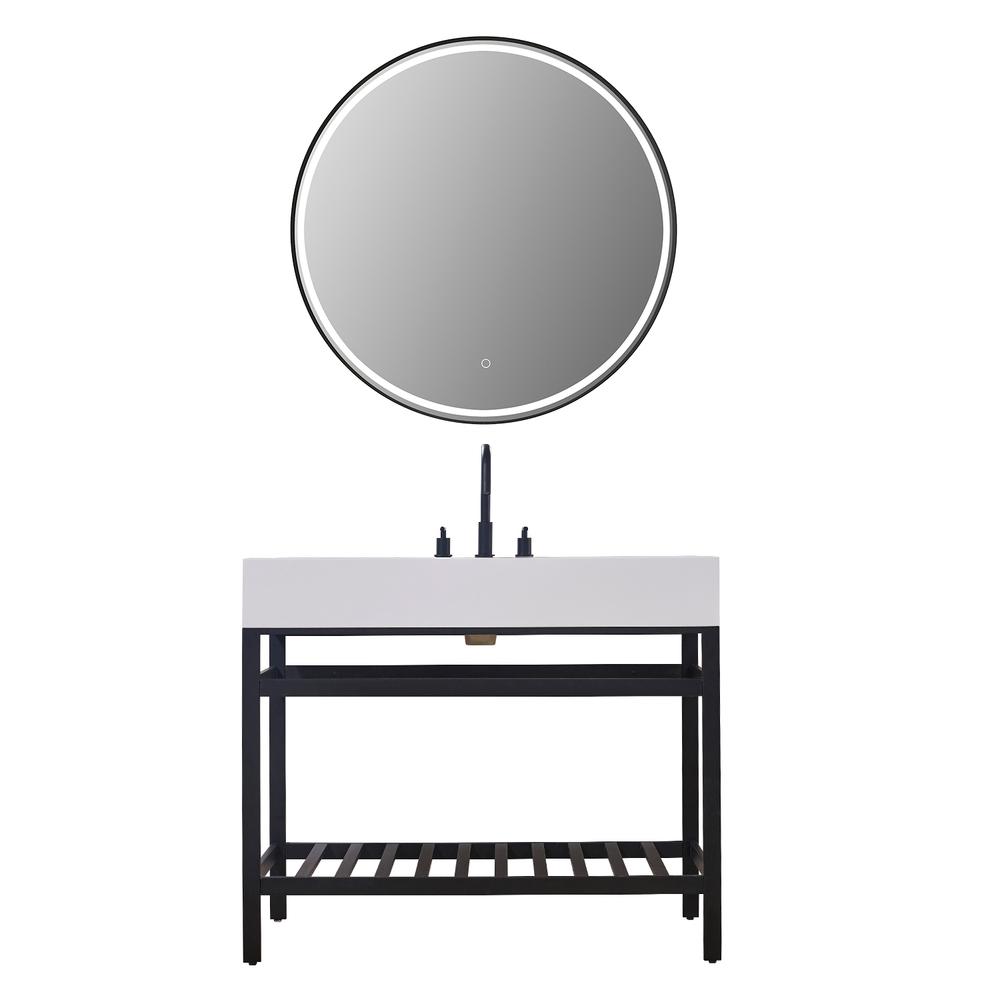 42" Single Stainless Steel Vanity Console in Matt Black and Mirror. Picture 1