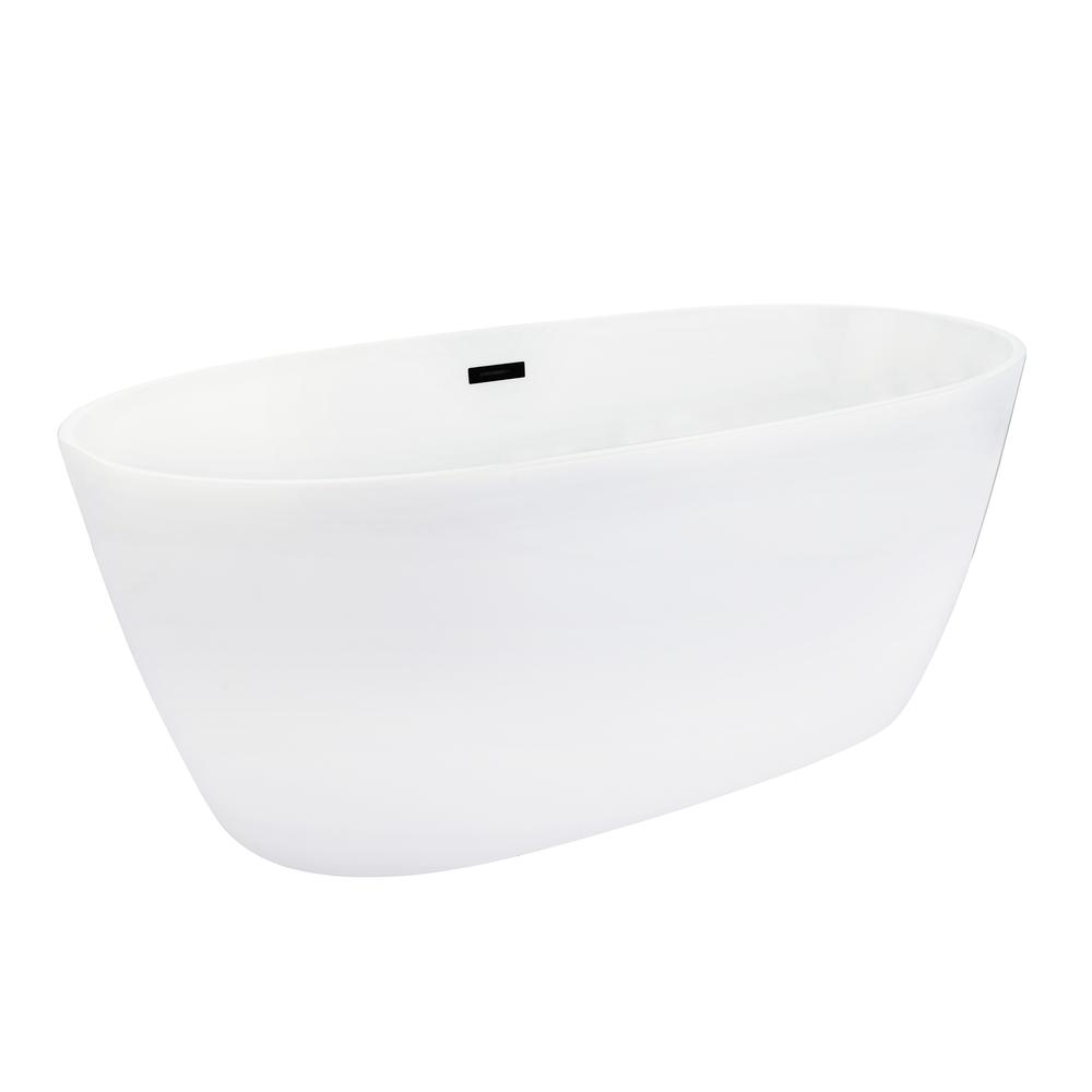 Rauris 59" x 28" Flatbottom Freestanding Acrylic Soaking Bathtub in Glossy White. Picture 2