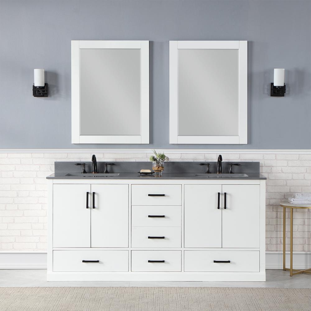 72" Double Bathroom Vanity Set in White with Mirror. Picture 3