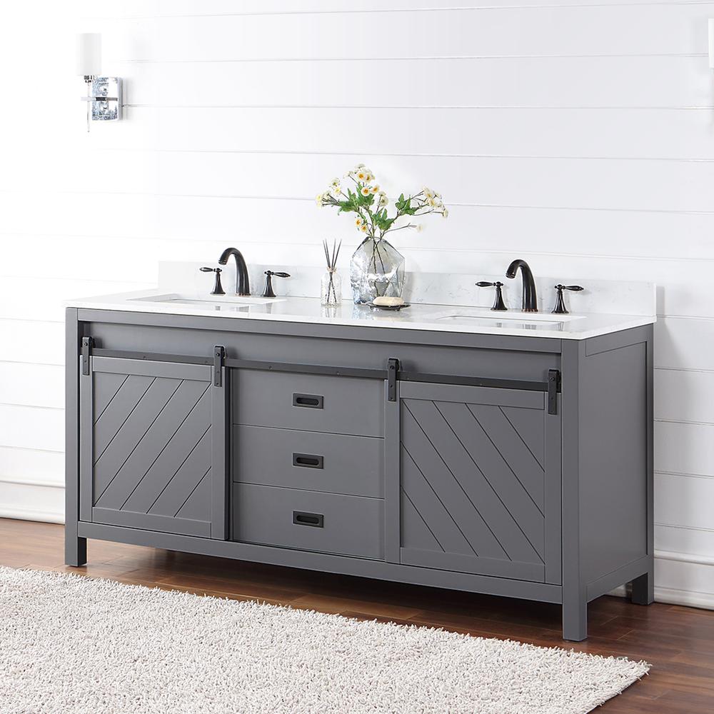 72" Double Bathroom Vanity Set in Gray without Mirror. Picture 4