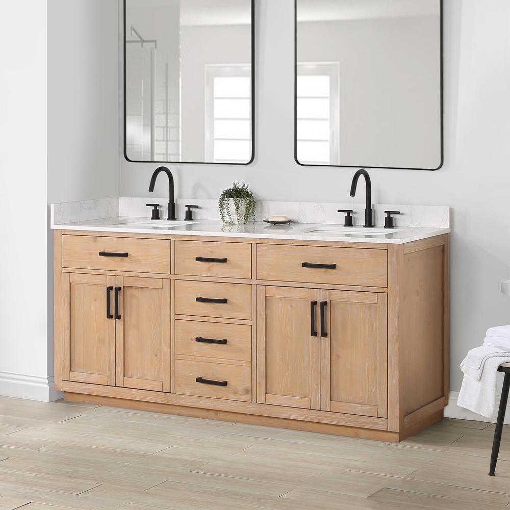72" Double Bathroom Vanity in Light Brown without Mirror. Picture 10