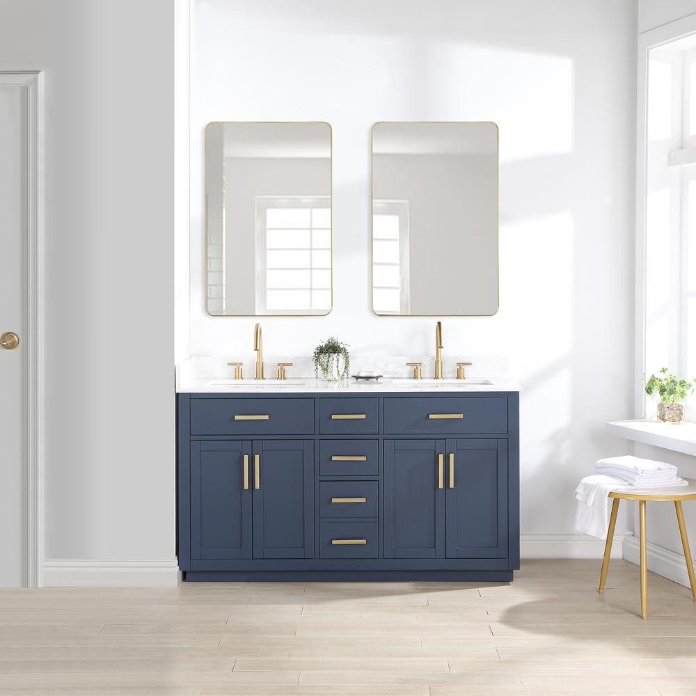 60" Double Bathroom Vanity in Royal Blue with Mirror. Picture 4