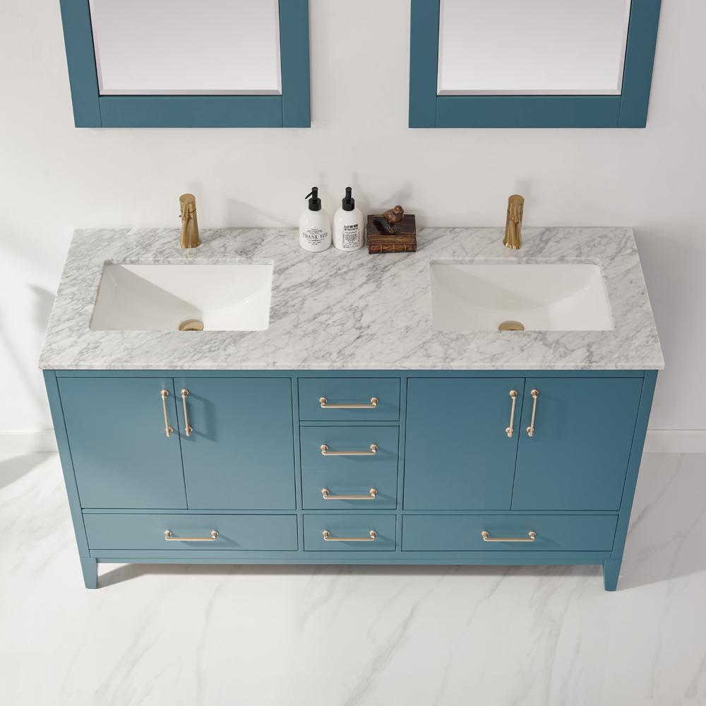 60" Double Bathroom Vanity Set in Royal Green with Mirror. Picture 6