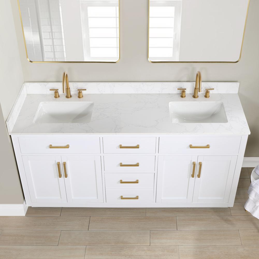 72" Double Bathroom Vanity in White without Mirror. Picture 6