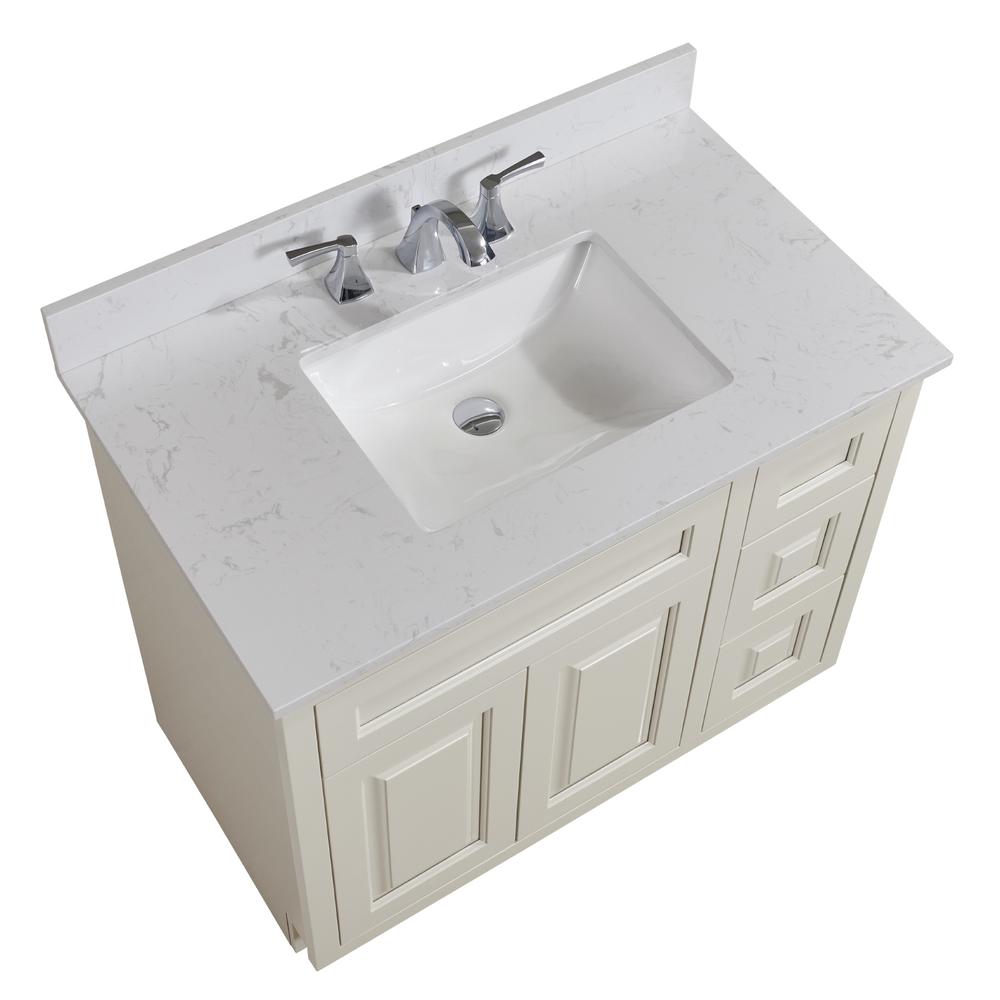37 in. Composite Stone Vanity Top in Jazz White with White Sink. Picture 7