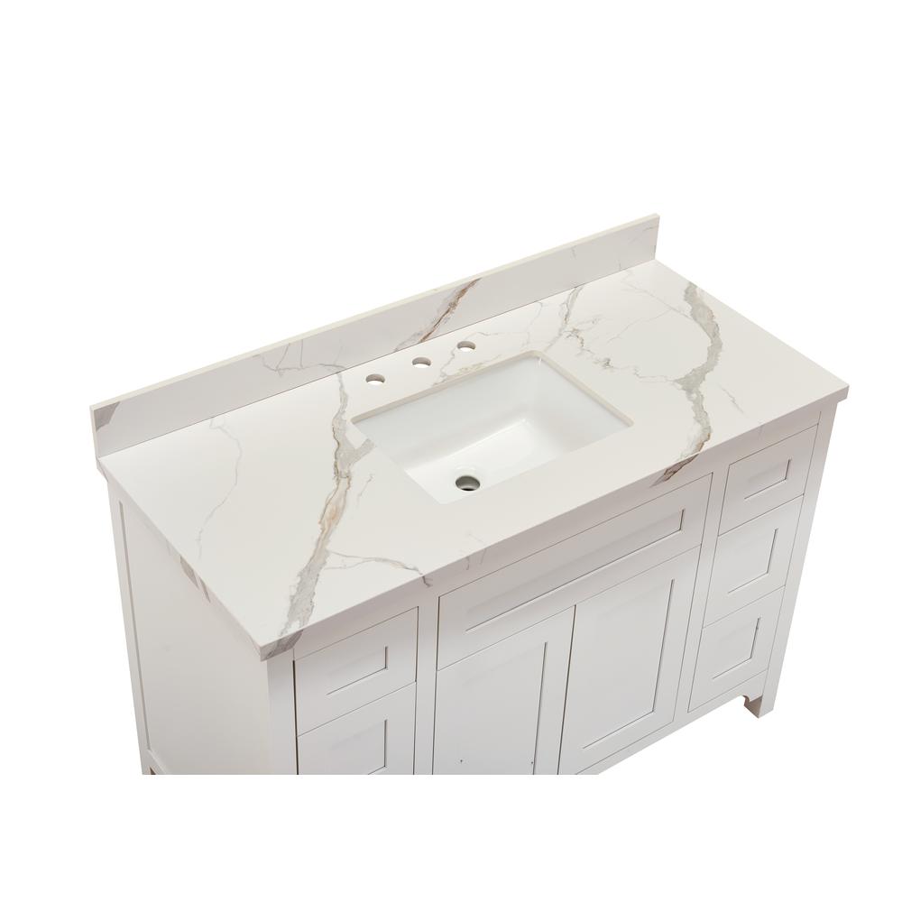 49 in. Composite Stone Vanity Top in Calacatta White with White Sink. Picture 6