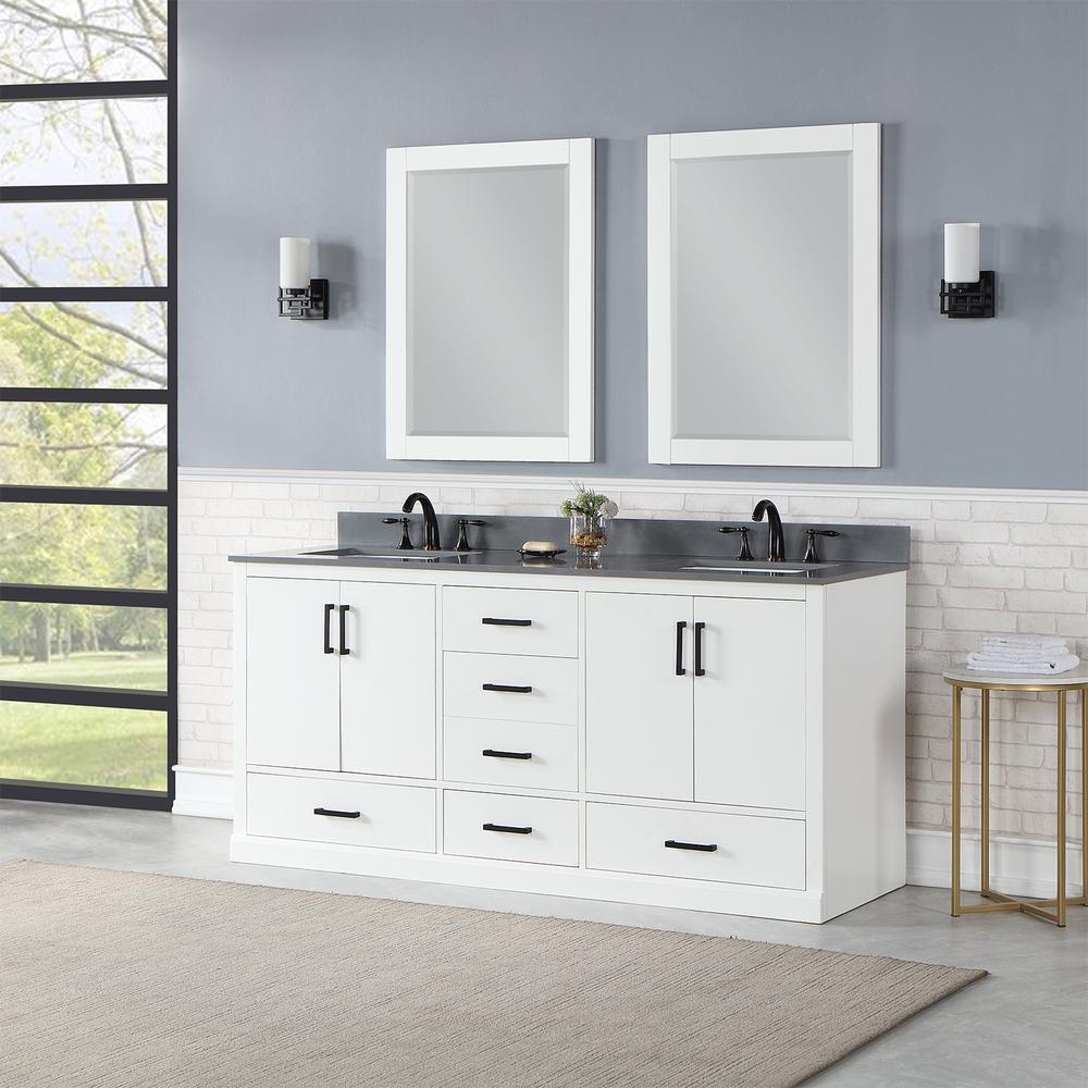 72" Double Bathroom Vanity Set in White with Mirror. Picture 5