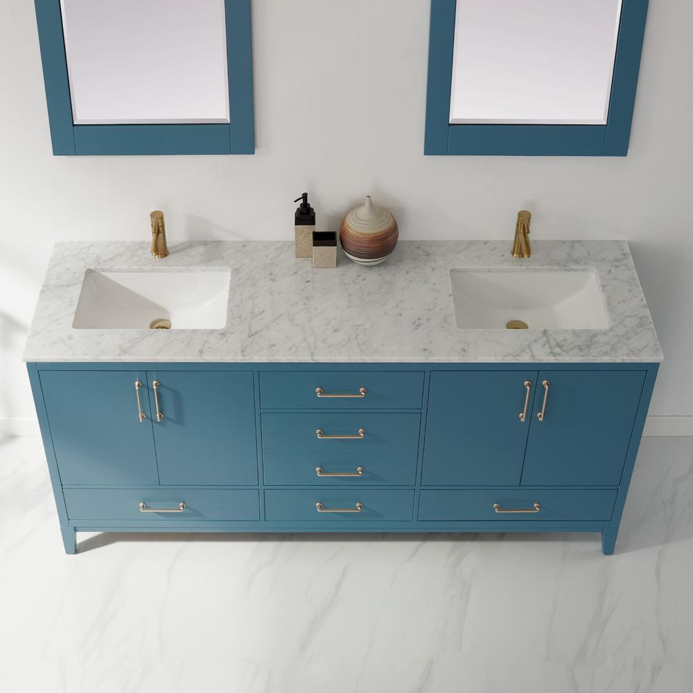 72" Double Bathroom Vanity Set in Royal Green with Mirror. Picture 6
