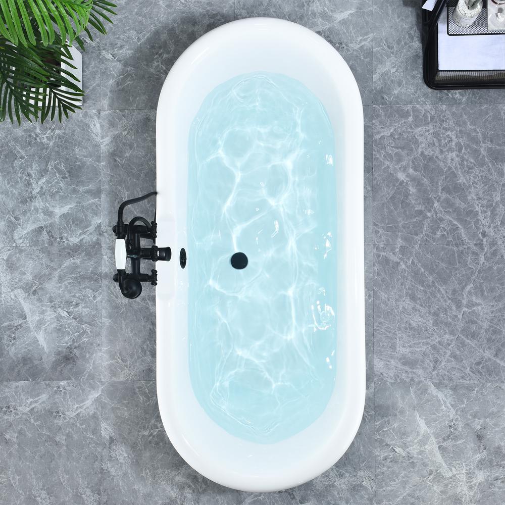 Kerta 67" x 29" Acrylic Clawfoot Soaking Bathtub in Glossy White. Picture 8