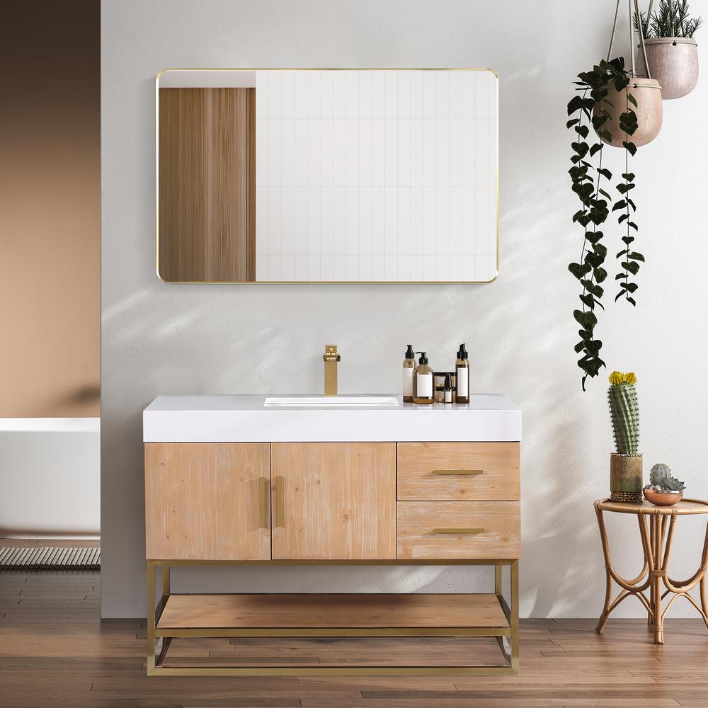 48 Single Bathroom Vanity in Light Brown awith Mirror