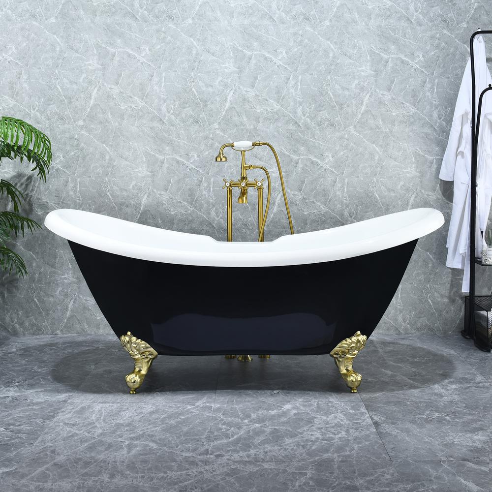 Porva 69" x 29" Acrylic Clawfoot Soaking Bathtub in Glossy Black. Picture 6