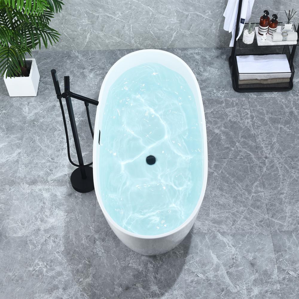 Rauris 59" x 28" Flatbottom Freestanding Acrylic Soaking Bathtub in Glossy White. Picture 9