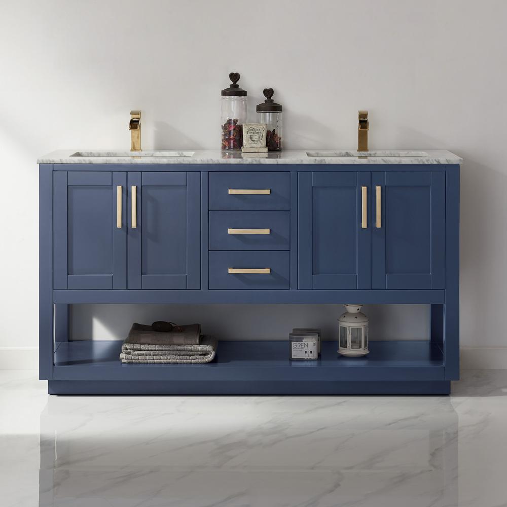 60" Double Bathroom Vanity Set in Royal Blue without Mirror. Picture 5