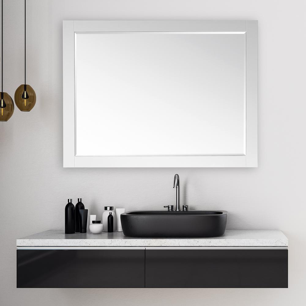 48" Rectangular Bathroom Wood Framed Wall Mirror in White. Picture 3