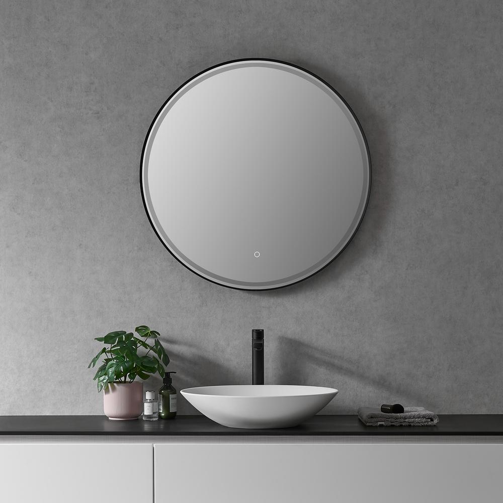 Framed in Matt Black Modern Bathroom/Vanity LED Lighted Wall Mirror. Picture 6
