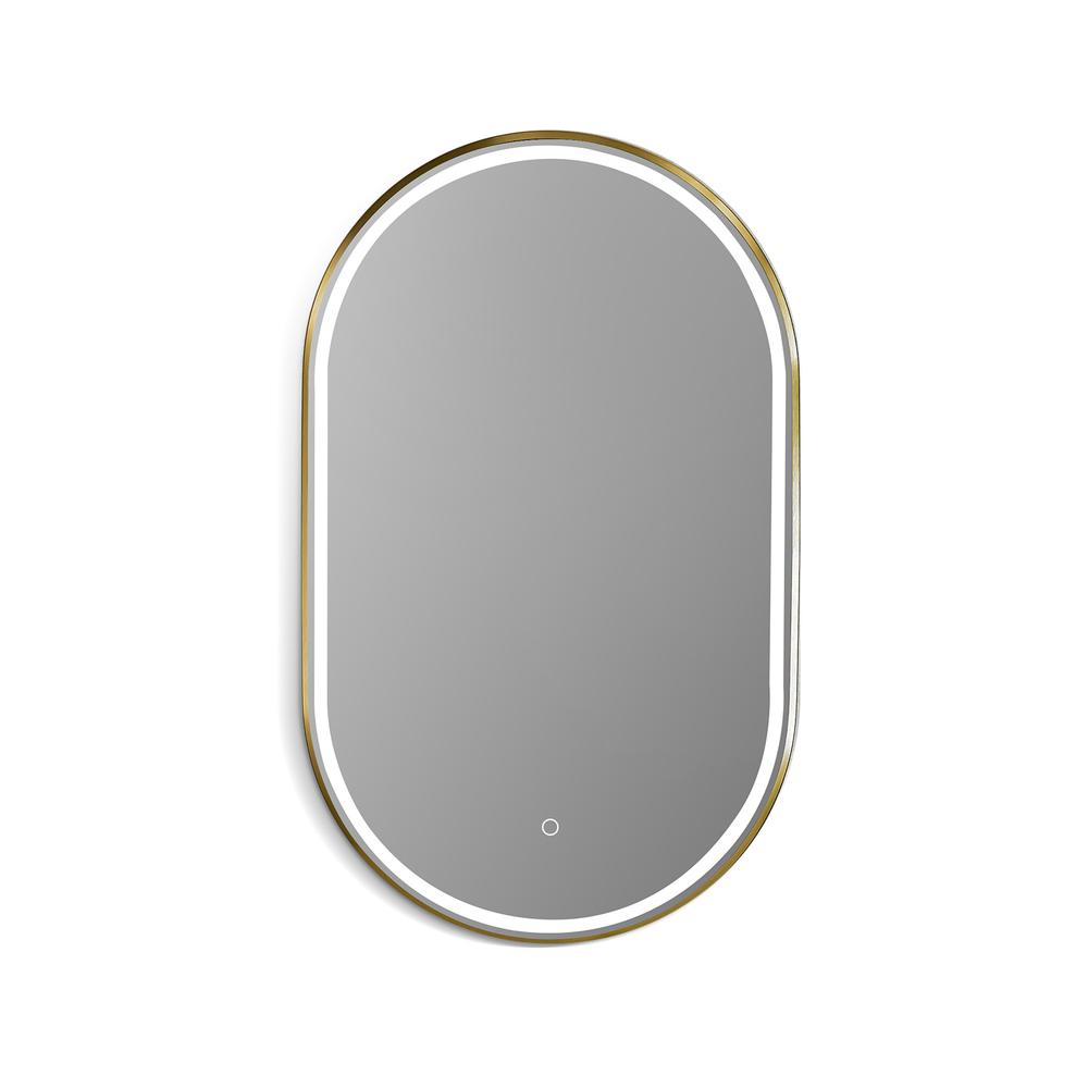 Framed in Brushed Gold Modern Bathroom/Vanity LED Lighted Wall Mirror. Picture 1